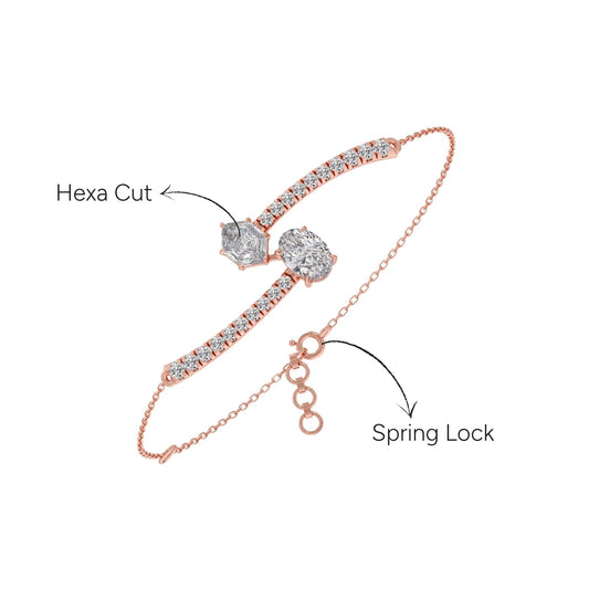Hexa Oval Diamond Chain Bracelet - Rose
