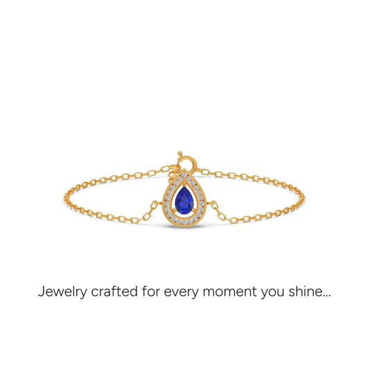 Blue Teardrop Halo Diamond Bracelet - Yellow