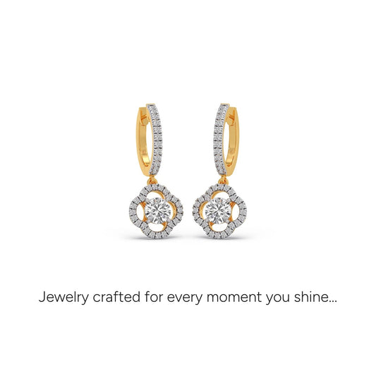 Floral Halo Diamond Dangles Earrings - Yellow