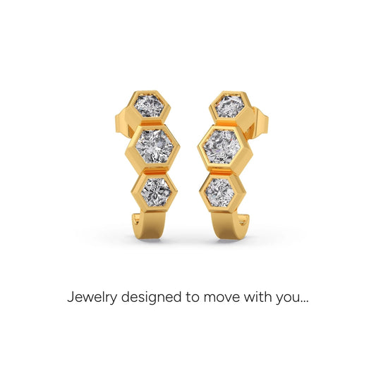 Bezel Set Hexagon Diamond Earrings - Yellow