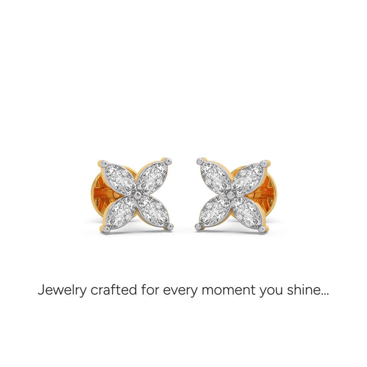 Floral Marquise Diamond Stud Earrings - Yellow