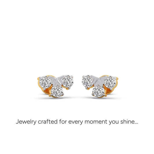Round Floral Diamond Stud Earrings - Yellow