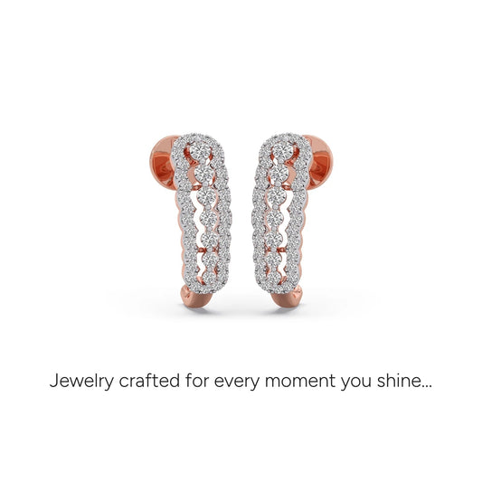 Twin Row Round Diamond Stud Earrings - Rose