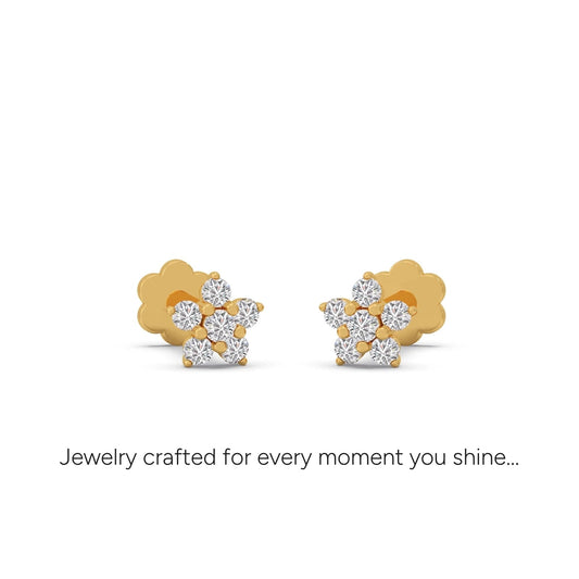 Floral Round Diamond Earrings - Yellow