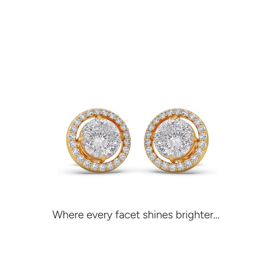 Portuguese Halo Brilliance Solitaire Diamond Stud Earrings - Yellow