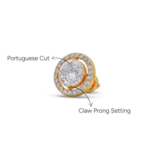 Portuguese Halo Brilliance Solitaire Diamond Stud Earrings - Yellow