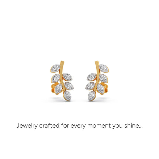 Leaf Climber Diamond Stud Earrings - Yellow