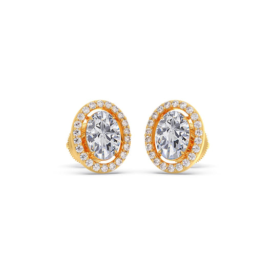 Oval Cut Diamond Halo Stud Earrings - Yellow