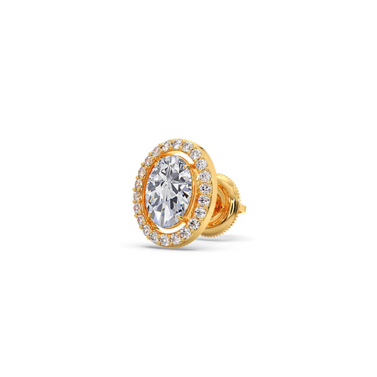 Oval Cut Diamond Halo Stud Earrings - Yellow