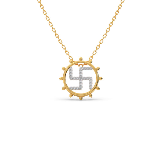 Auspicious Swastik Convertible Diamond Rakhi Pendant - Yellow