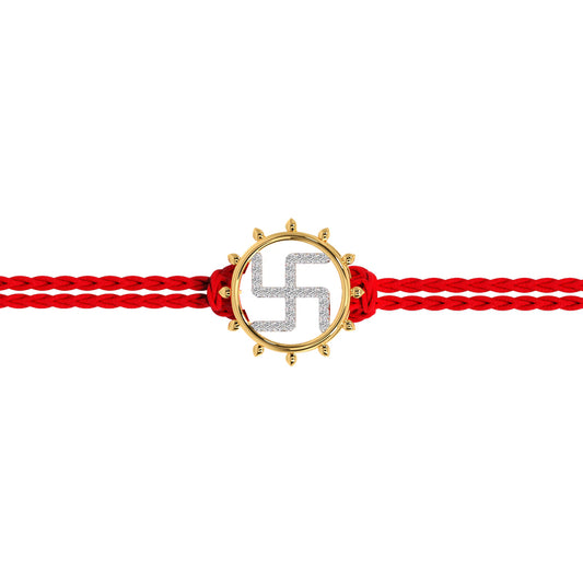 Auspicious Swastik Convertible Diamond Rakhi Pendant - Yellow