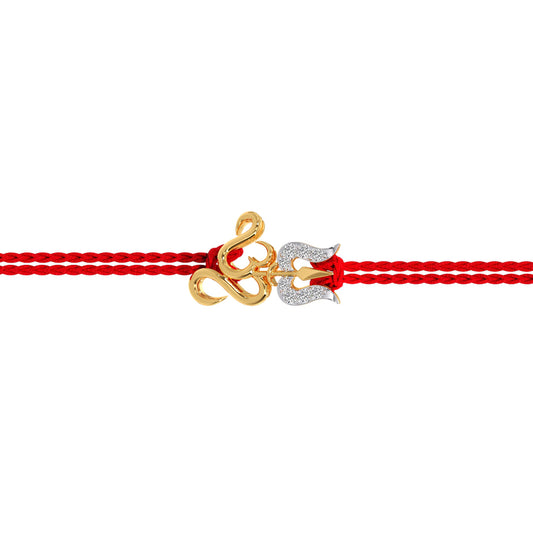 Trishul Om Convertible Diamond Rakhi Pendant - Yellow