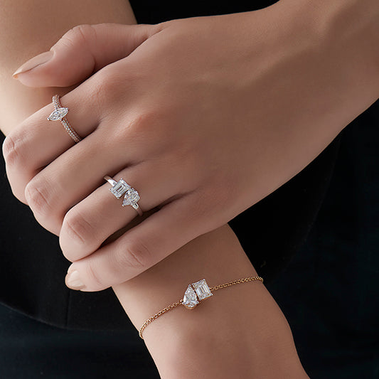 Pear & Emerald Cut Diamond Delicate Chain Bracelet - MQ