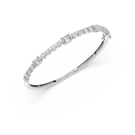 Classic Emerald and Round Cut Diamond Bracelet - White