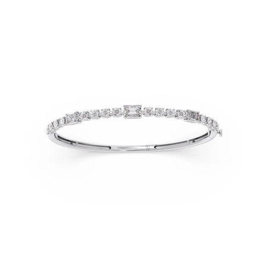 Classic Emerald and Round Cut Diamond Bracelet - White