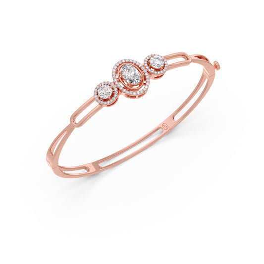Floral Halo Oval & Round Cut Diamond Bracelet - Rose