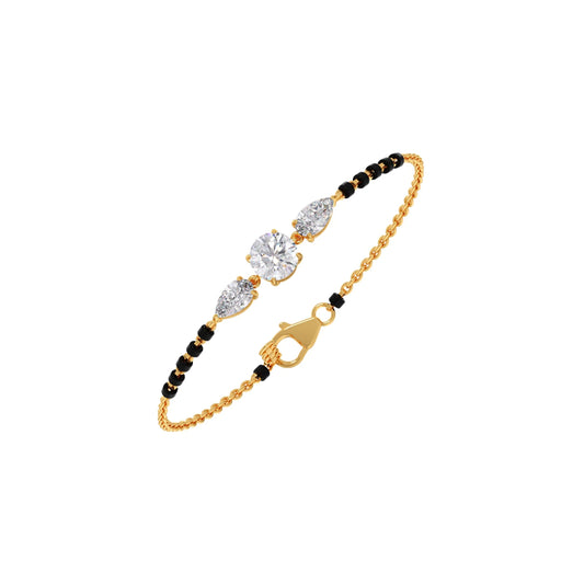 Pear and Round Trio Diamond Mangalsutra Bracelet - Yellow