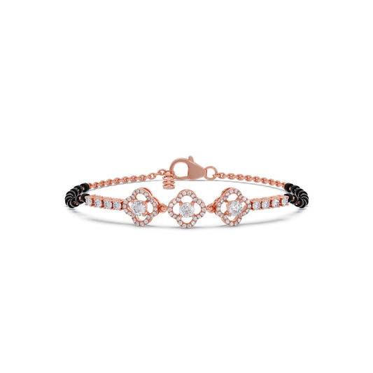 Triple Solitaire and Accent Diamond Mangalsutra Bracelet - Rose