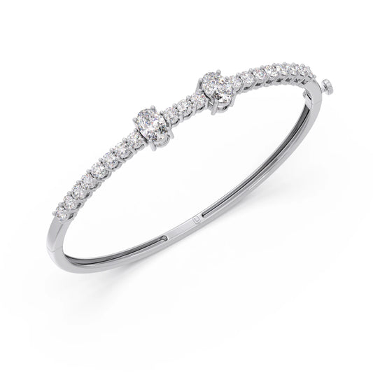 Oval Center with Round Accent Diamond Bracelet - White