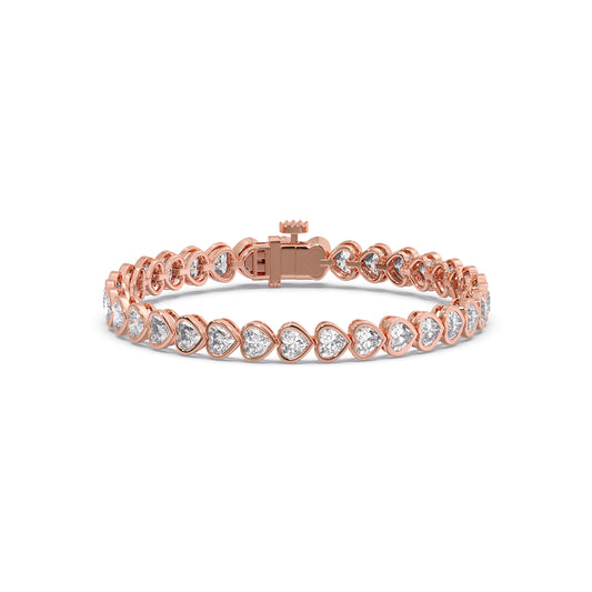 7.06 ct Bezel Heart Diamond Tennis Bracelet - Rose