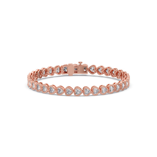 7.06 ct Bezel Heart Diamond Tennis Bracelet - Rose