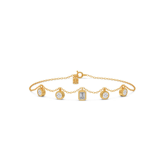 Emerald & Round Chain Bracelet - Yellow