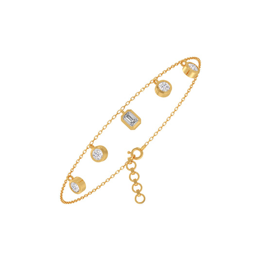 Emerald & Round Chain Bracelet - Yellow