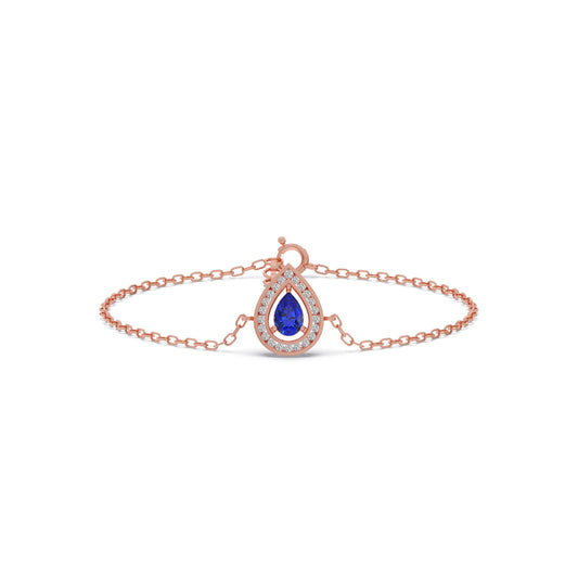 Blue Teardrop Halo Diamond Bracelet - Rose