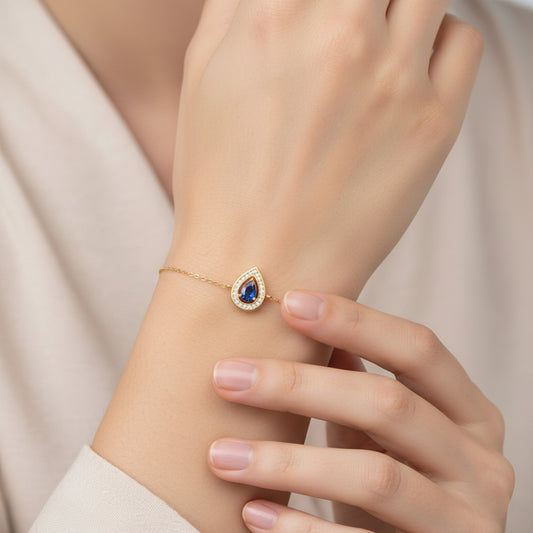 Blue Teardrop Halo Diamond Bracelet - MH_AI