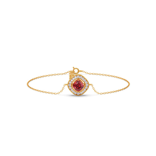 Red Cushion Halo Diamond Bracelet - Yellow