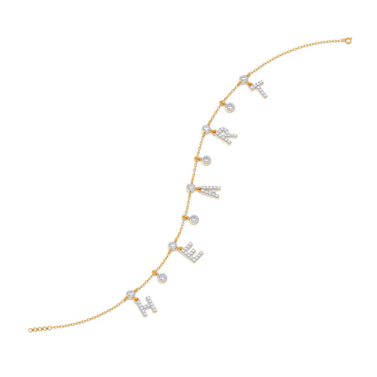 Heart Letters Diamond Charm Bracelet - Yellow
