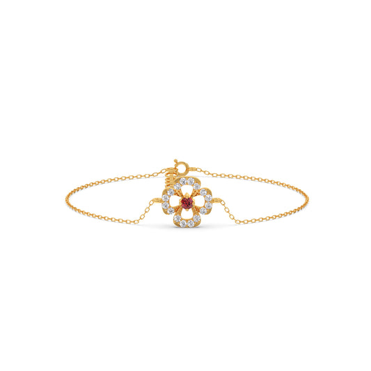 Red Gemstone Diamond Chain Bracelet - Yellow