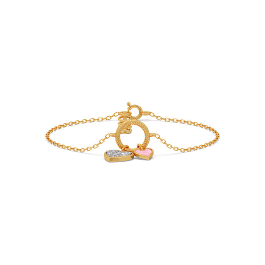 Twinkling Twin Hearts Diamond Kids Bracelet - Yellow