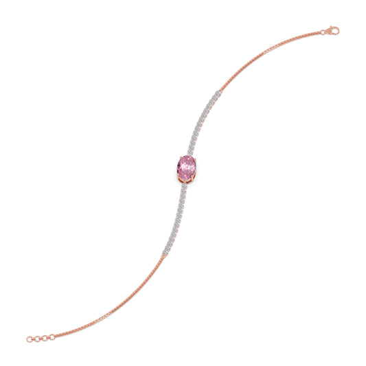 Pink-Majesty Oval Solitaire Chain Bracelet - Rose