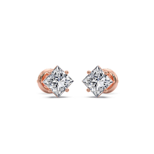 Four-Prong Princess Cut Diamond Stud Earrings - Rose