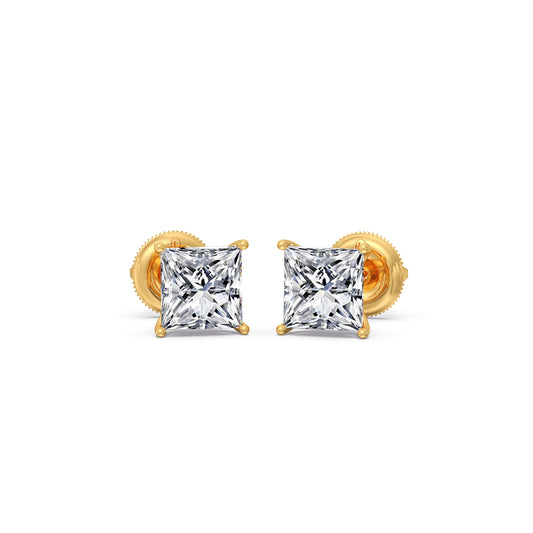 3.00 ct Elegant Princess Cut Diamond Stud Earrings - Yellow