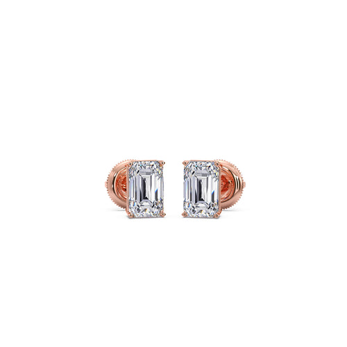 Four-Prong Emerald Cut Diamond Stud Earrings