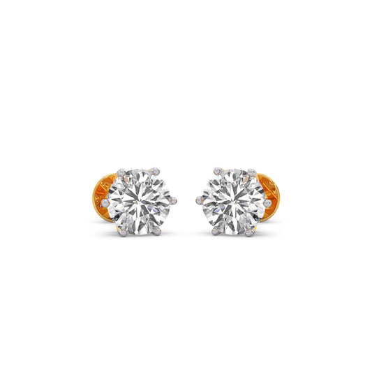 Six-Prong Round Brilliant Cut Diamond Stud Earrings - Yellow