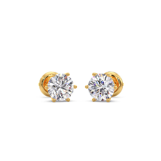 Six-Prong Round Brilliant Cut Diamond Stud Earrings - Yellow