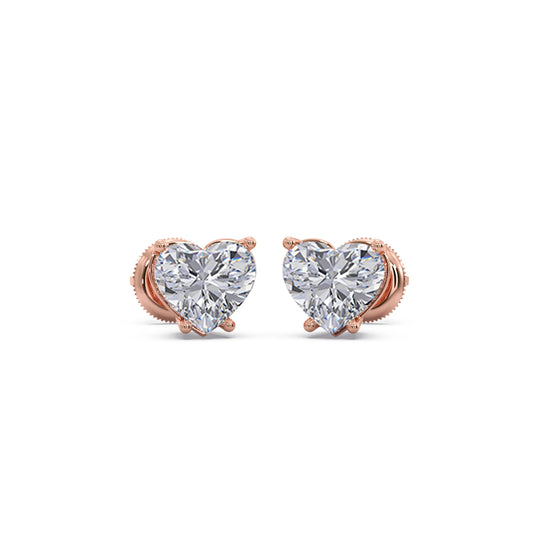 Heart-Shaped Diamond Stud Earrings - Rose