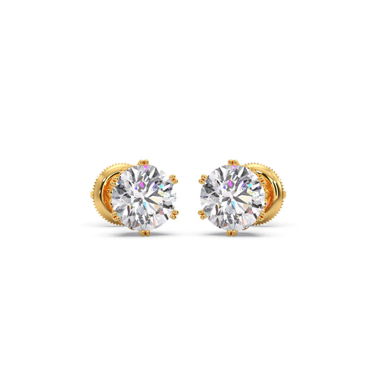 Six Prong Round Diamond Stud Earrings - Yellow