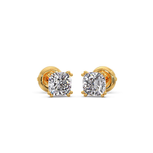 Cushion Cut Diamond Stud Earrings - Yellow