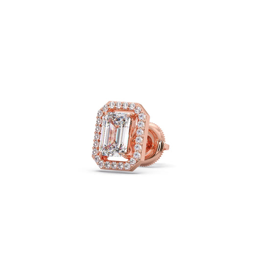 Halo Emerald Cut Diamond Stud Earrings - Rose