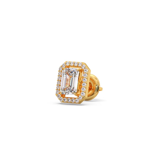 Halo Emerald Cut Diamond Stud Earrings - Yellow