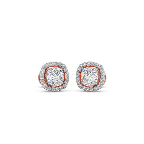 Cushion-Cut Halo Stud Earrings