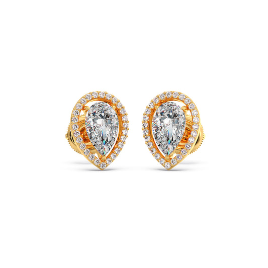 Pear-Shaped Diamond Halo Stud Earrings - Yellow