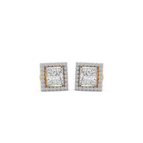 Princess Cut Diamond Halo Stud Earrings