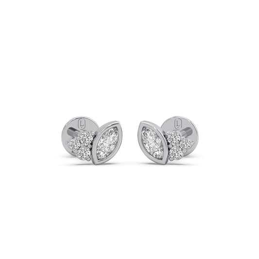 Marquise Cut Diamond Cluster Stud Earrings - White