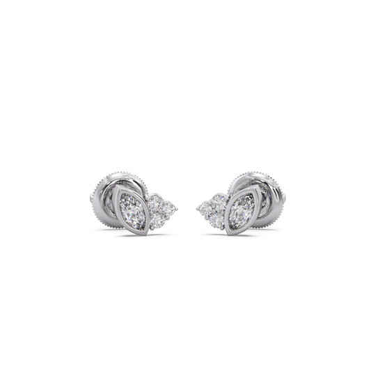 Marquise Cut Diamond Cluster Stud Earrings - White