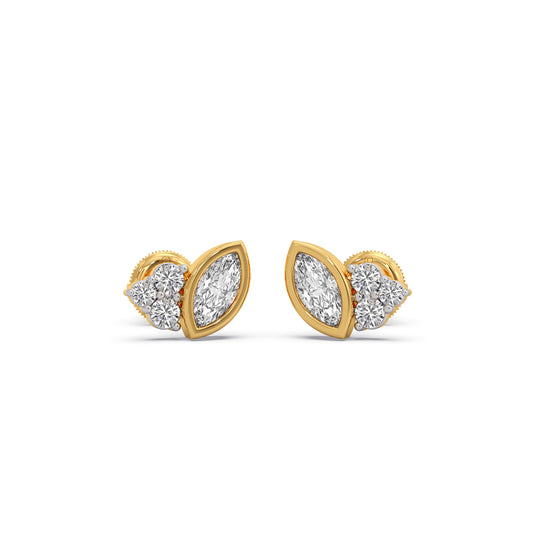 Marquise Cut Diamond Cluster Stud Earrings - Yellow